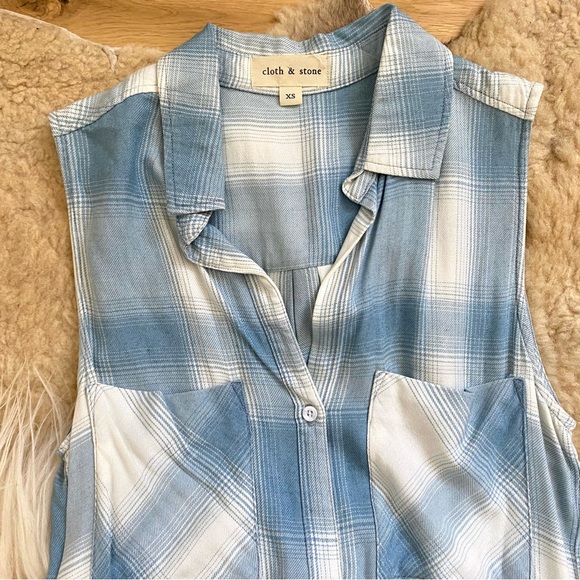 Cloth & Stone Anthropologie Blue Check Button Down Mini Dress - Picture 3 of 6